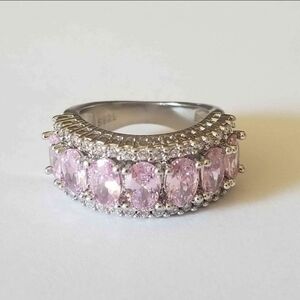 New 925 Silver Oval Cut Pink Sapphire Diamond Band Ring for Women